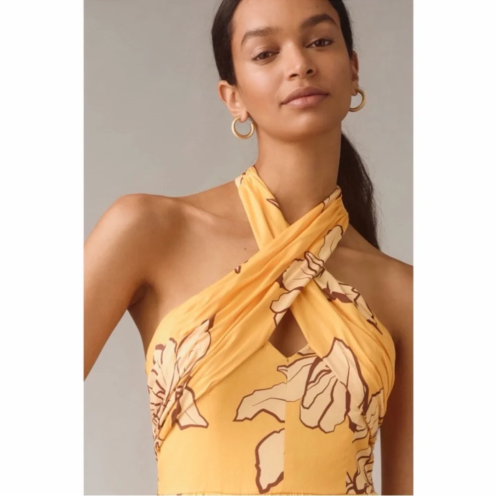 Anthropologie Hutch Maize Yellow Floral Halter Maxi Dress Size 8 NWT - Picture 5 of 5